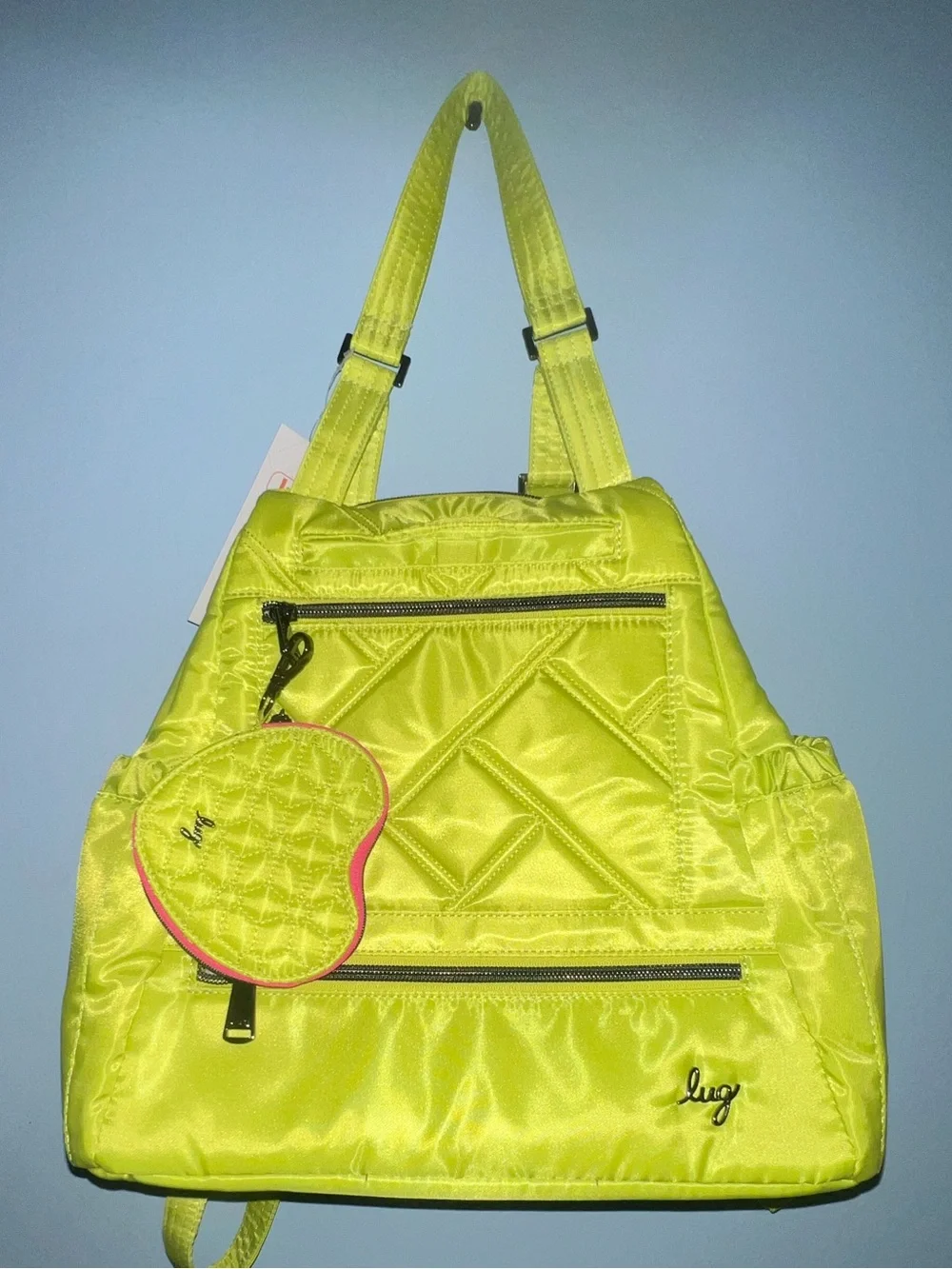 NWT: Lug Skyhop Quilted Backpack with Heart Coin Pouch